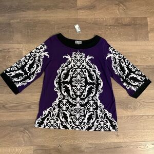 JM Collection purple, black, white sequined long sleeved top tunic, 0X, NWT!